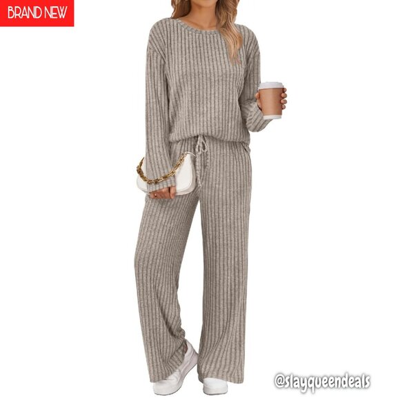 Other - Soft Ribbed Knit Lounge Set Long Sleeve Matching Pajamas Sweatsuit